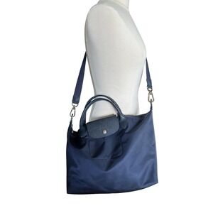 Longchamp Le Pliage Neo Navy Blue Med Top Handle Bag Minimalist Crossbody Tote
